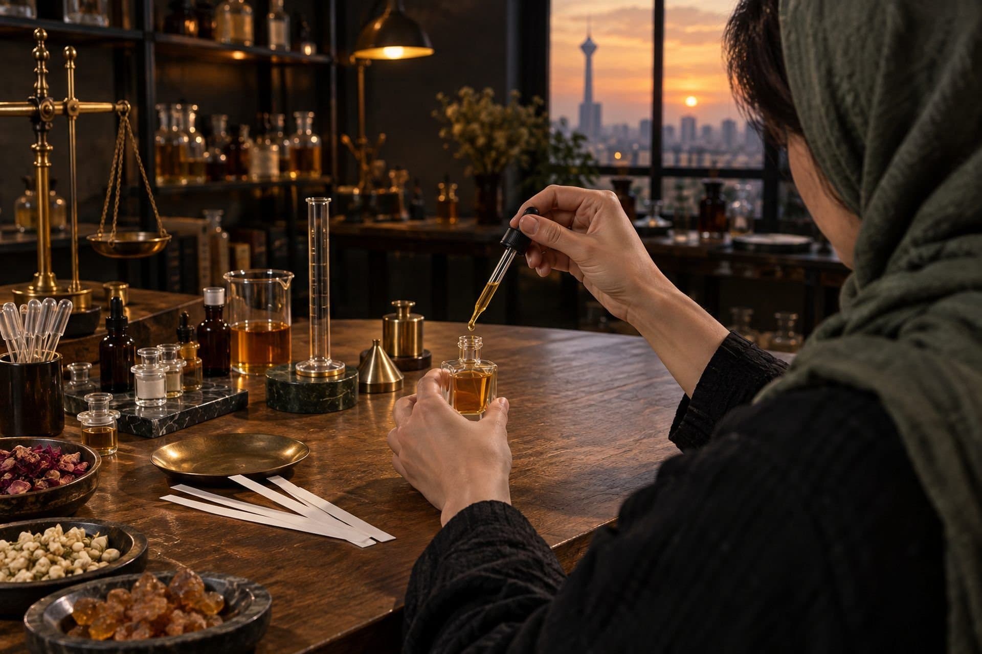 ریختن اسانس با پیپت در شیشه عطر بدون برچسب