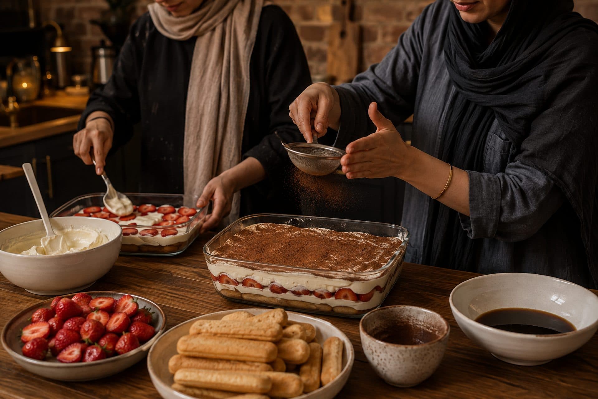 تیرامیسوی توت‌فرنگی در ظرف شیشه‌ای
