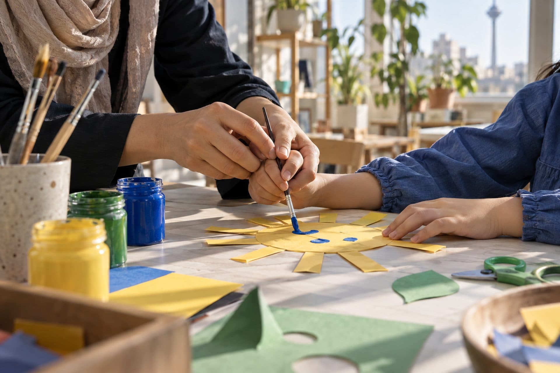 Children taking part in painting and craft-making activities at a creative workshop