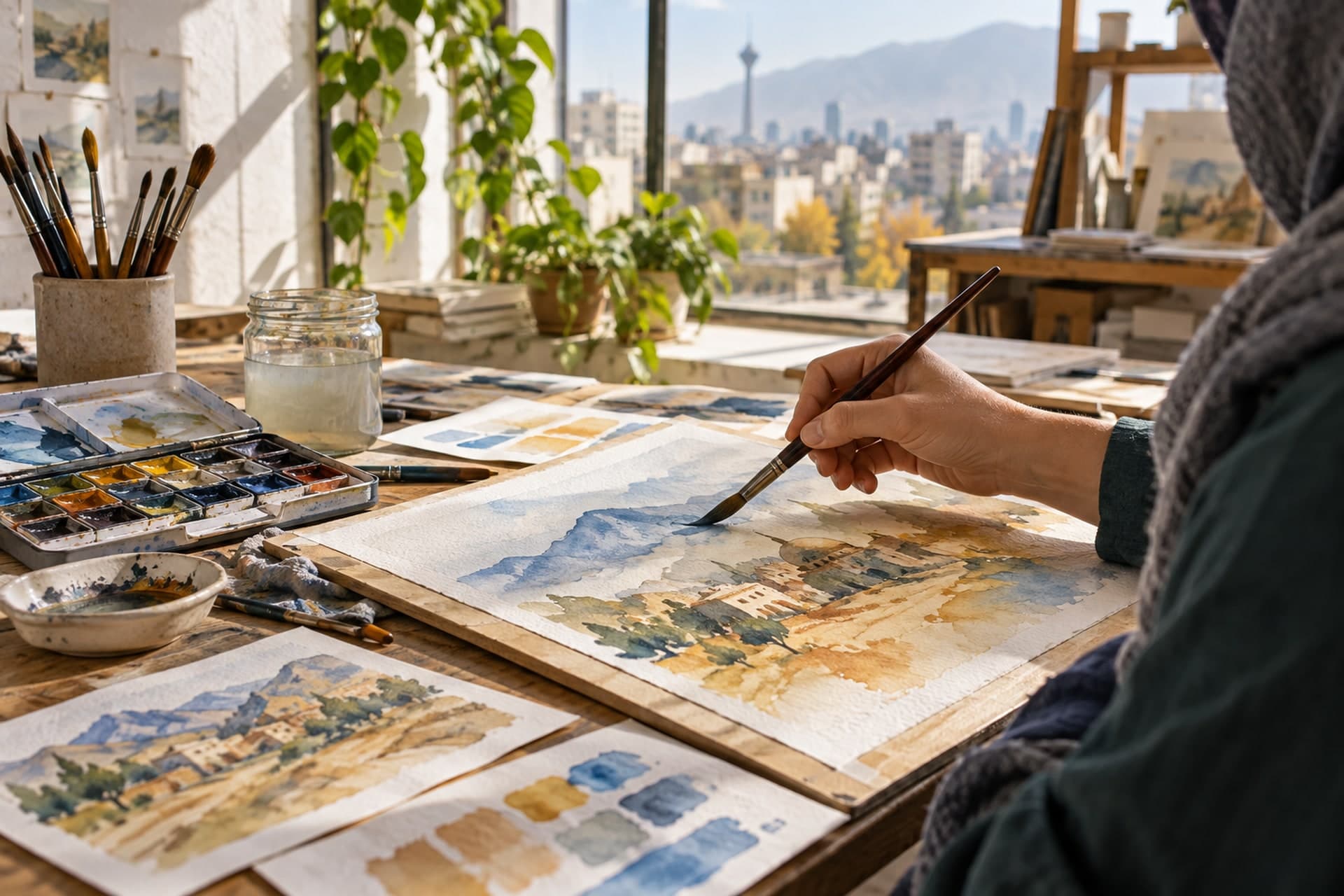تصویرسازی اصلی برای ورکشاپ تجربه محور یکروزهی آبرنگ